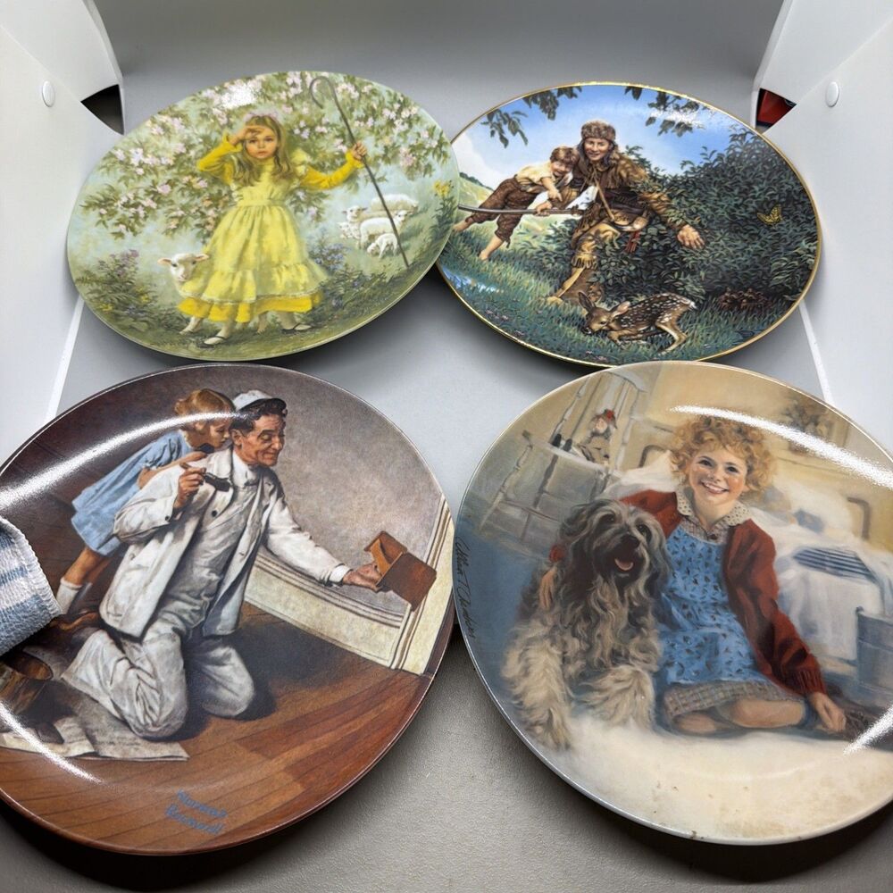 Lot of 4 Vintage Collector Plates Knowles Reco Bradex Annie Norman Rockwell